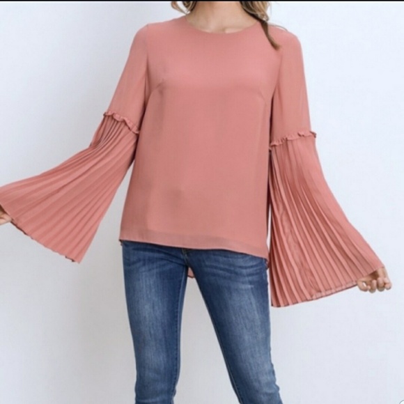 Gilli Ruffle Pleated Flare Slv Blouse Dusty Mauve - Picture 3 of 7
